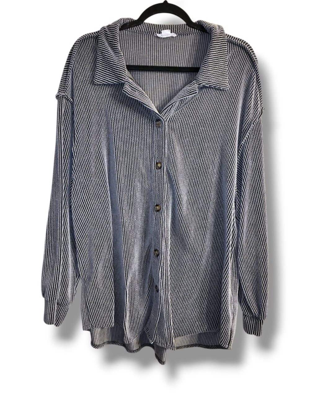 🖤 ChicSoul 2X Striped Ribbed Top Oversized Button Front Casual Tunic